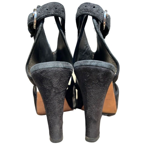 Rebecca Minkoff Demure Toe Suede Bootie High Heel Peep Size 7.5 EU 37.5 Black - Picture 5 of 11